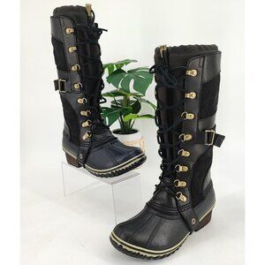 Sorel Women's Conquest Carly Black Leather Riding Boots Size 6